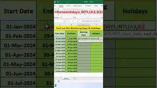 🔥Excel me kisi Month se working days kaise nikaale | #excel #exceltips #exceltricks