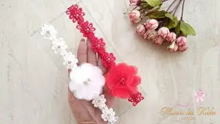 Adjustable Guipure Headband with Organza Flower/DIY Ribbon Bow - Kaká Magalhães