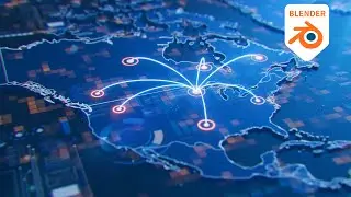 3D Hi-Tech world map  line connect effect in Blender