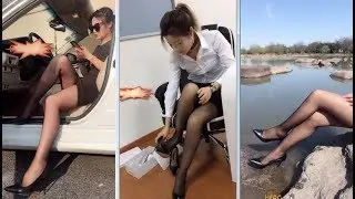 Office Lady dangling and taking off her HEELS] in the office!