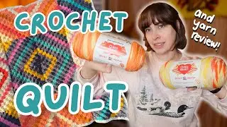 CROCHETING a blanket with RED HEART QUILT SQUARES *and yarn review*