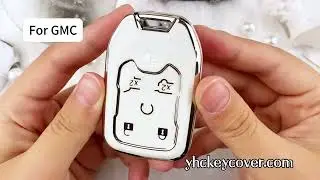 Silver White Car Key Fob Cover for GMC with Diamond Keychain
