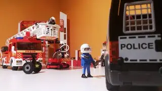 police and firefighters in action - αστυνομία και πυροσβεστική εν δράσει - playmobil city action