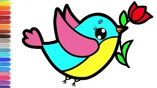 Как нарисовать птичку с цветком. Простой рисунок к 8 марта.