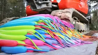 EXPERIMENT Rainbow Balloons VS Excavator (not car)