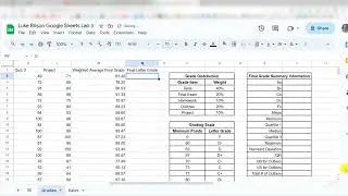 Google Sheets Lab 3 - Gradebook Calculation, Vlookups