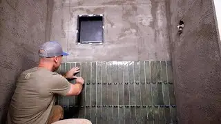 How to TILE a SHOWER WALL --- Vertical Subway Tiles