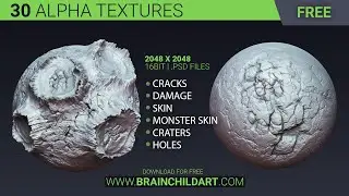 FREE - 30 alpha textures | Cracks, Damage, Monster Skin, Craters... ZBRUSH, BLENDER & SUBSTANCE