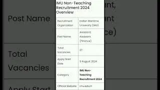 IMU Assistant Recruitment 2024