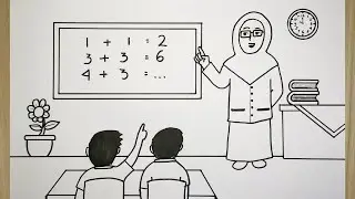 Cara menggambar guru berhijab