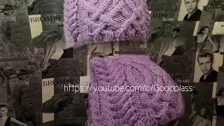 Knitted hat with earflaps. Knitting. Cat hat with a braid. Knitting (Hobby)