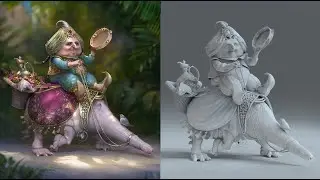 Sculpting and texturing satin shoes for a gnome-rider in ZBrush