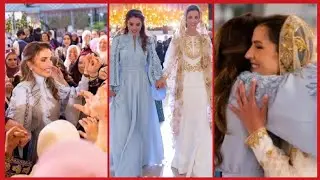 الملكة رانيا تبكي أثناء رقصها مع رجوى آل سيف خطيبة ولي العهد الأردني وتحضنها بالفستان الأبيض