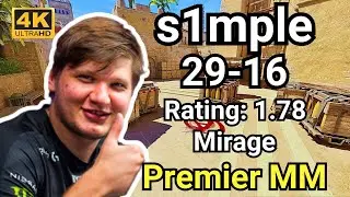 s1mple (29-16) Rating:1.78 (Mirage) | Premier Ranked | Aug 28, 2024 