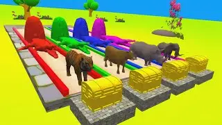 Paint Animals Gorilla Cow Tiger Lion Elephant Fountain Crossing Animal Cartoon