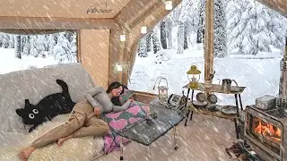 CAMPING IN HEAVY SNOW and BLIZZARD WITH INFLATABLE TENT ❄️ CAMPING ASMR . HOT TENT .