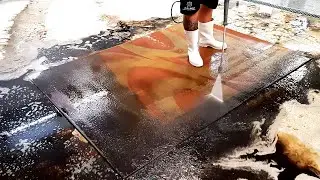 Washing a very dirty carpet with orange waves Speeded Up | satisfying video | asmr cleaning