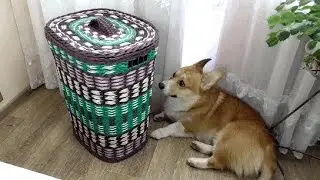 Бельевая корзина из остатков газетных трубочек/Laundry basket