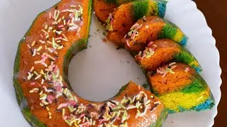 🌈 Colourful Cake in a Single Pan | Rainbow Cake without Eggs | Easy Eggless Cake | no egg, no butter