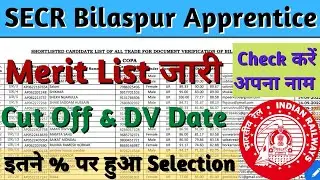 SECR Bilaspur Apprentice Merit List 2022, Railway Apprentice Merit List 2022, SECR Bilaspur DV Date