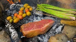 Cooking Caveman Steak in the Woods