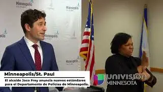 El alcalde Jaco Frey anuncia nuevos estándares para el Departamento de Policías de Minneapolis.