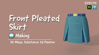 Front pleated Skirt, Speed Modeling & Painting, 3D Maya, Substance 3d Painter