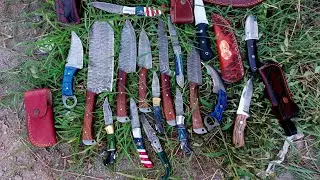 17 😳🤩😲😯Different  Handmade Damascus steel Random knives with awesome leather sheath ❤️ 😍