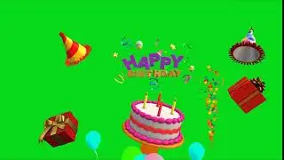 Happy Birthday Green Screen, Chroma Key 3D Animated Celebration. Cake, Party Hats, Balloons (2020)