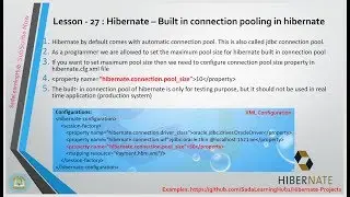 Lesson - 27 : Hibernate - Built-in connection pooling in Hibernate