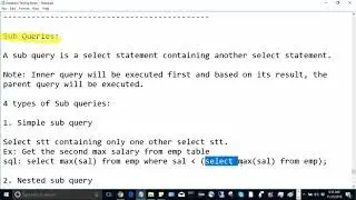 Backend Testing - SQL | Sub Queries * Operators * Aggregate, Numeric, DateTime, String Functions