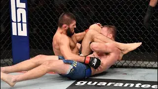 Khabib vs Gaethje (Nurmagomedov knotted his legs around Gaethje’s neck and squeezed)