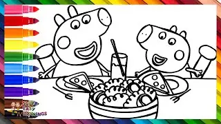 Draw and Color Peppa Pig and George Pig Eating Pizza 🐷🍕🌈 Drawings for Kids