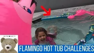 FLAMINGO HOT TUB POOL CHALLENGE | Can Gabriella complete them?
