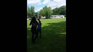 Girl beats boy fight