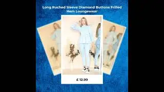 Buy Womens Long Ruched Sleeve Diamond Buttons Frilled Hem Loungewear