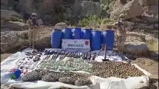 Teröristlerin mühimmat deposu mağara, imha edildi