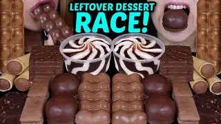 ASMR LEFTOVER DESSERT RACE! BUBBLY CHOCOLATE BAR, MINI DOVE ICE CREAM, SWIRL SUNDAE, MARSHMALLOWS 먹방
