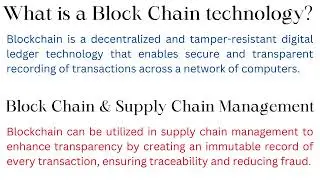 Block Chain & Supply Chain Management