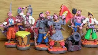 Zaporozhian Cossacks. Game figurines. Plasticine.