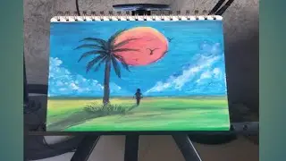 Drawing Full Moon, Oil Pastel Drawing
