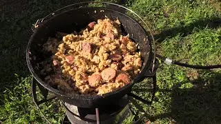 Chicken,  Pork  and Sausage Jambalaya (Cast Iron Dutch Oven)