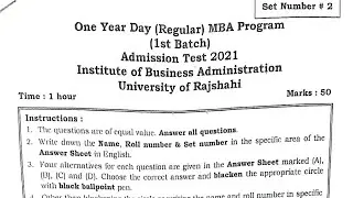 MBA Regular Program | Admission Test 2021 22 | Question | IBA RU