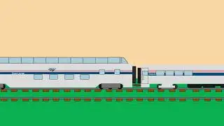 Amtrak P42DC with long distance train passing in sunset