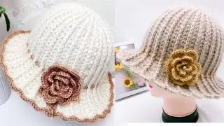 Easy to crochet a flolwer bucket hat Compelet free tutorial for crochet beginner.