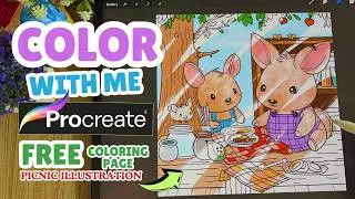 Destress and Color with ME! Cute Picnic illustration Coloring page | Procreate for Beginners