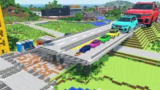 Small & Big Minecraft Cars vs Broken Bridge - BeamNG.Drive