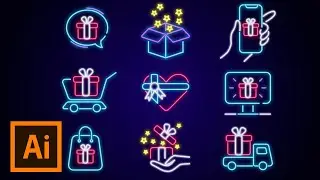 Adobe illustrator tutorial : Neon effect icons Design in illustrator by Arttutor