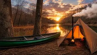 Canoe Camping Alone with a Solo Hot Tent and Wood Stove