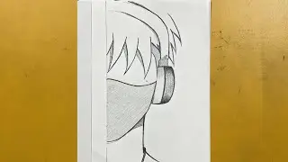 Easy anime sketch || how to draw anime boy wearing headphones 🎧